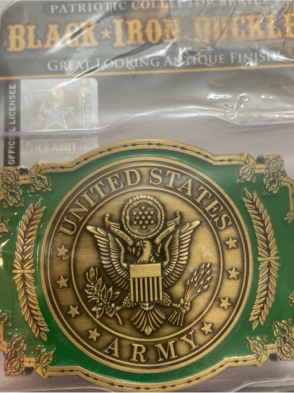 Black Iron United States Army Green & Gold Emblem Belt Buckle New.